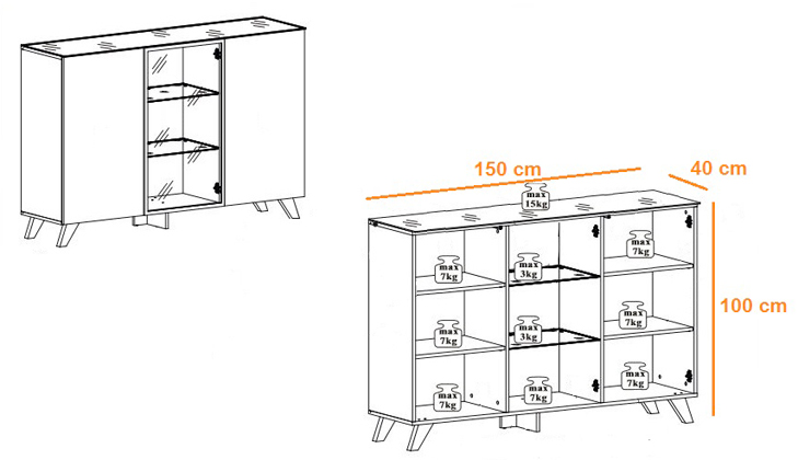 dimensions du meuble buffet en bois et verre